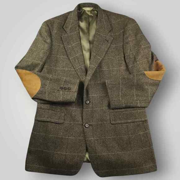 Evan Picone Blazer Sport Coat 40R Mens Vtg Classic Fit Wool Elbow Patch Brown - Picture 2 of 10